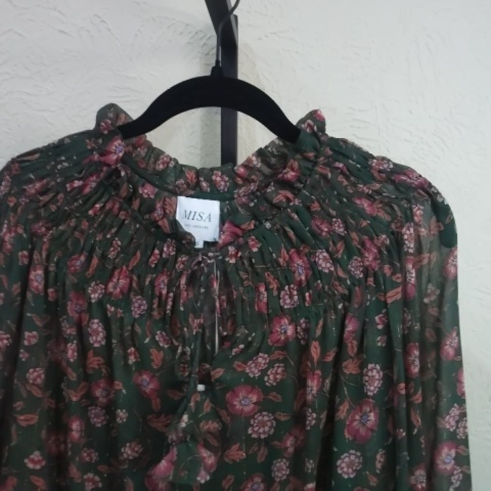 NWT size small Misa Los Angeles Pink Ruffled Bib Collar Blouse