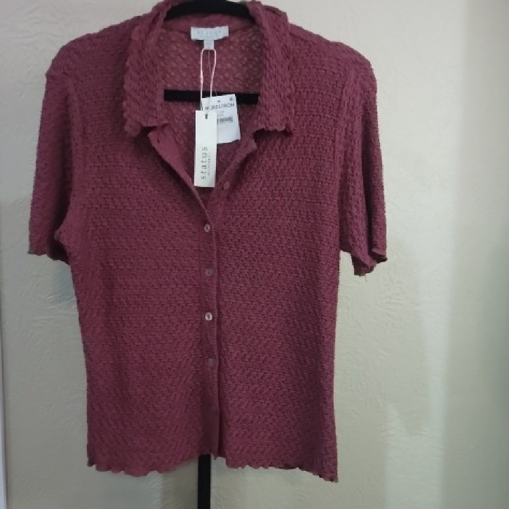 NWT SIZE Small Status Anxiety Red Ribbed Button Down Shirt