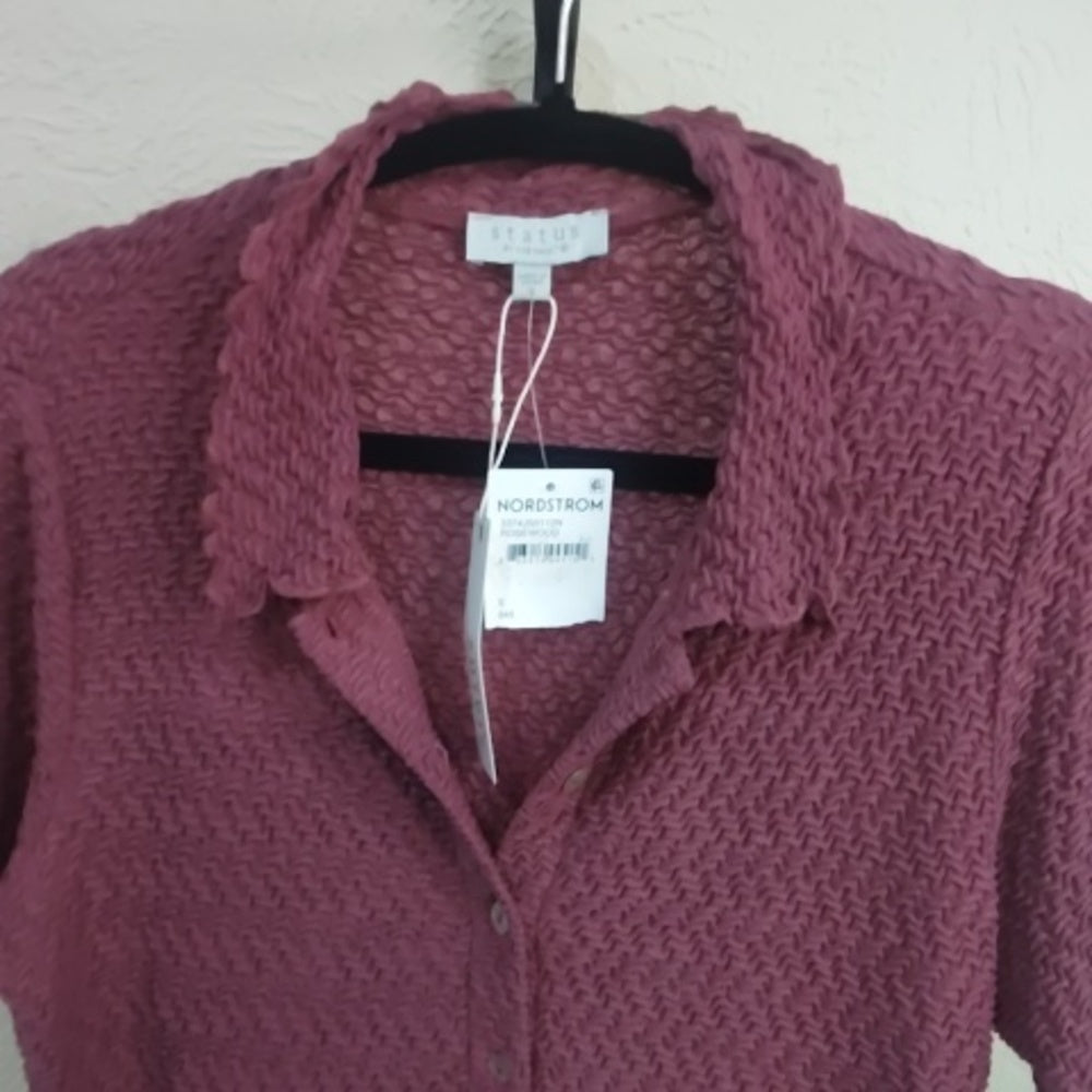 NWT SIZE Small Status Anxiety Red Ribbed Button Down Shirt