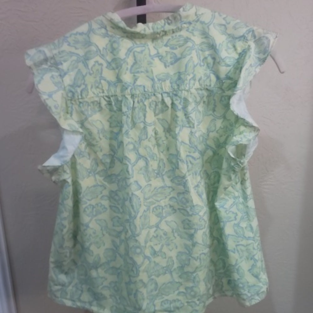 Size XL Derek Lam Green Pleated Cap Sleeve Blouse