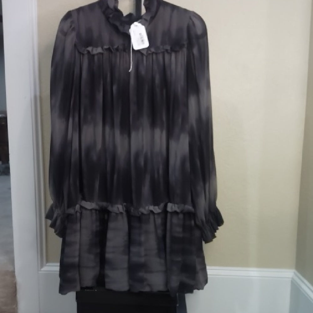 SIZE 6 Stylish Black and Gray Ruffled Dress