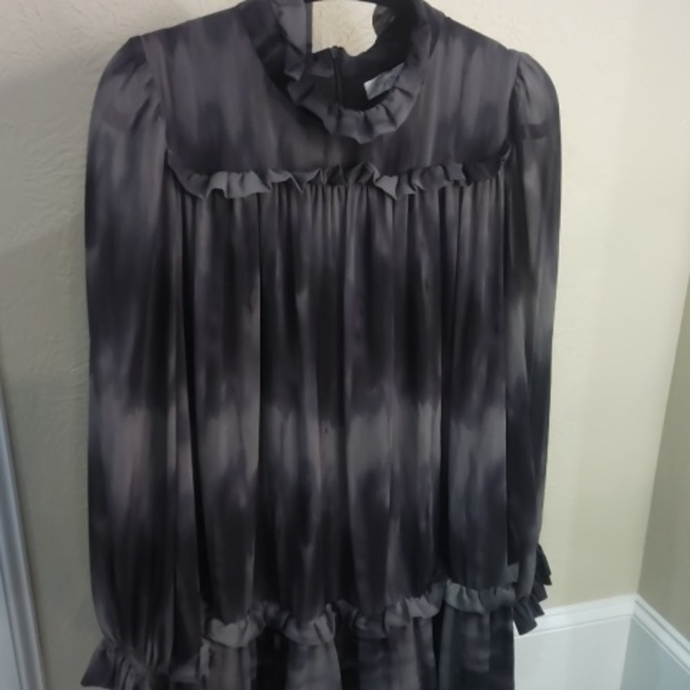 SIZE 6 Stylish Black and Gray Ruffled Dress