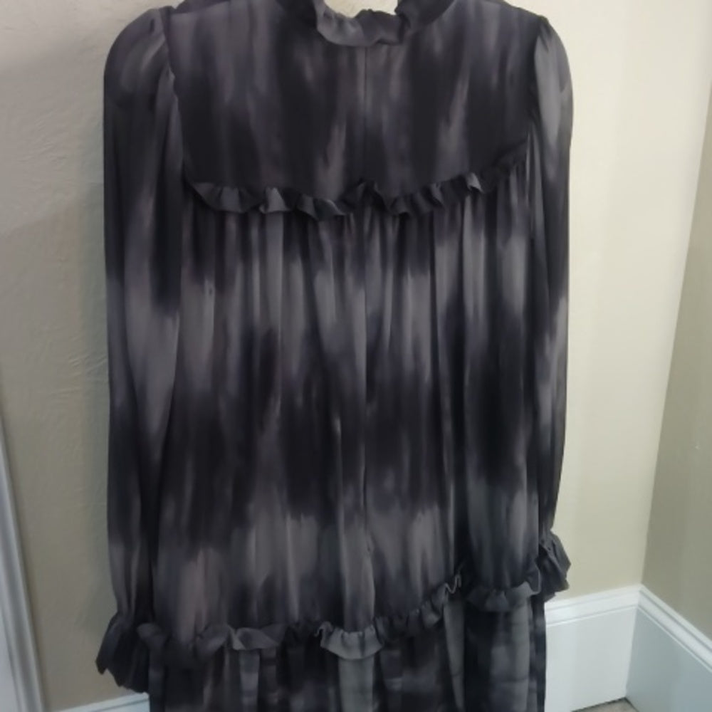 SIZE 6 Stylish Black and Gray Ruffled Dress