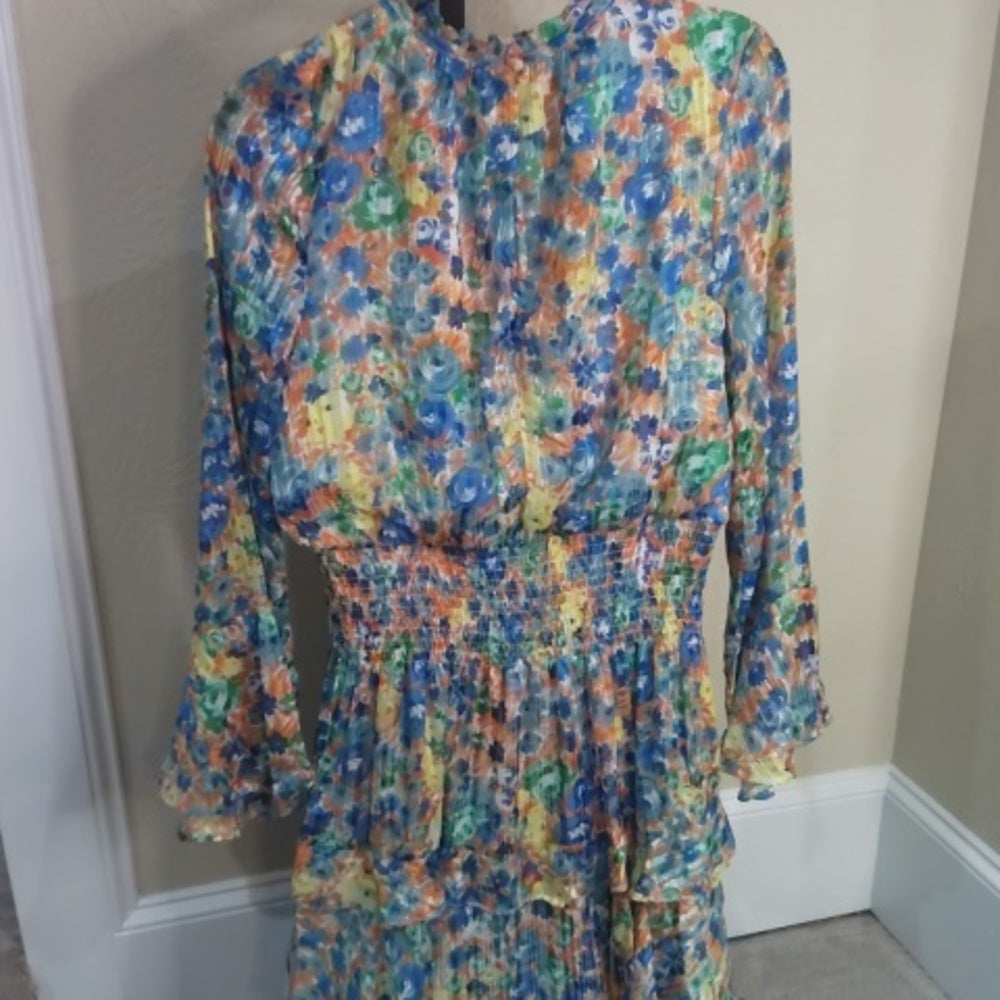 NWOT SIZE M GiGi New York Blue and Yellow Long Sleeve Dress