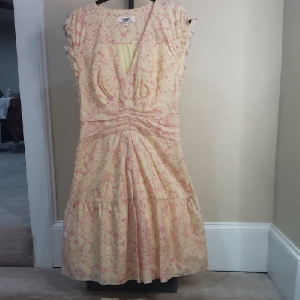 Derek Lam Orange and Pink Midi Dress with Flutter Sleeves