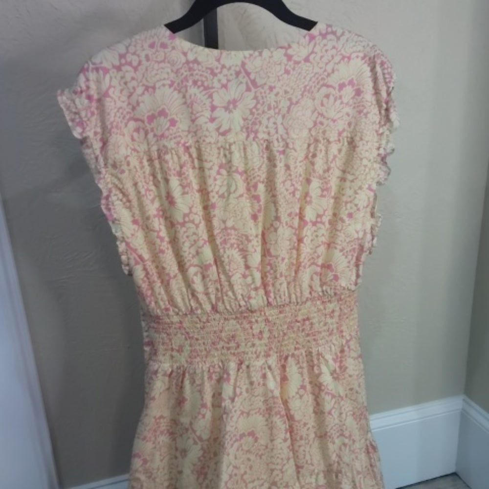 Derek Lam Orange and Pink Midi Dress with Flutter Sleeves