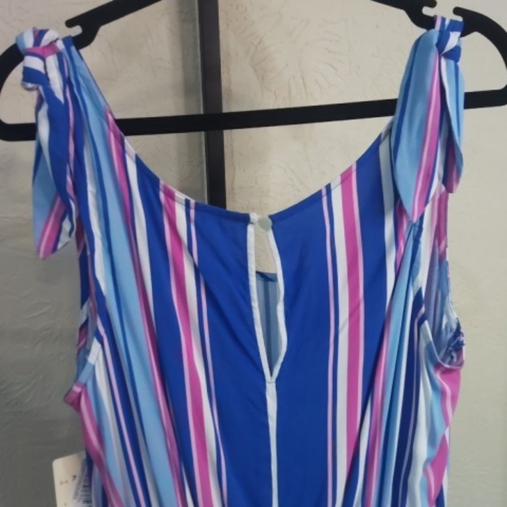 NWT SIZE XL BeBop Blue and Pink Striped Romper Casual Summer Essential