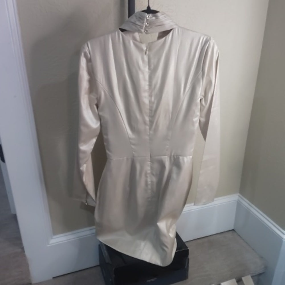 NWT SIZE SMALL Keepsake Cream Cowl Neck Ruched Sheath Dress