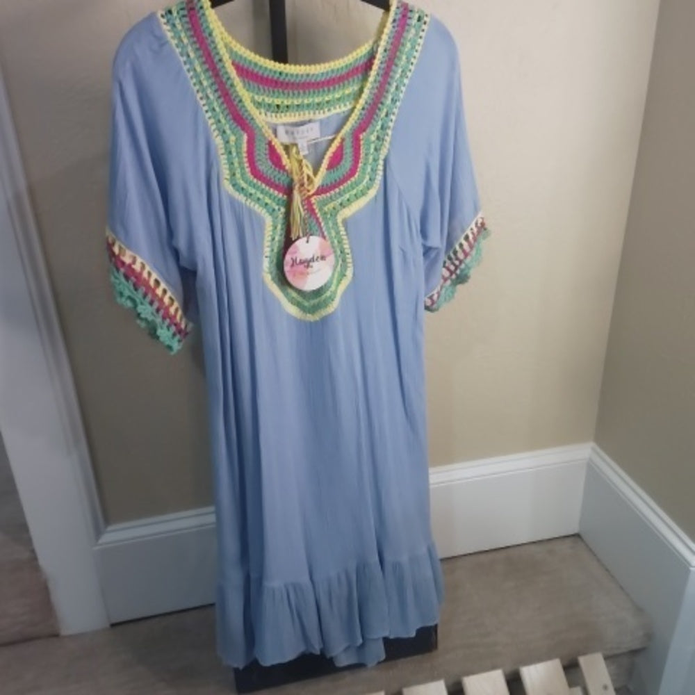 NWT SIZE M Hayden Blue Midi Dress with Multicolor Accents