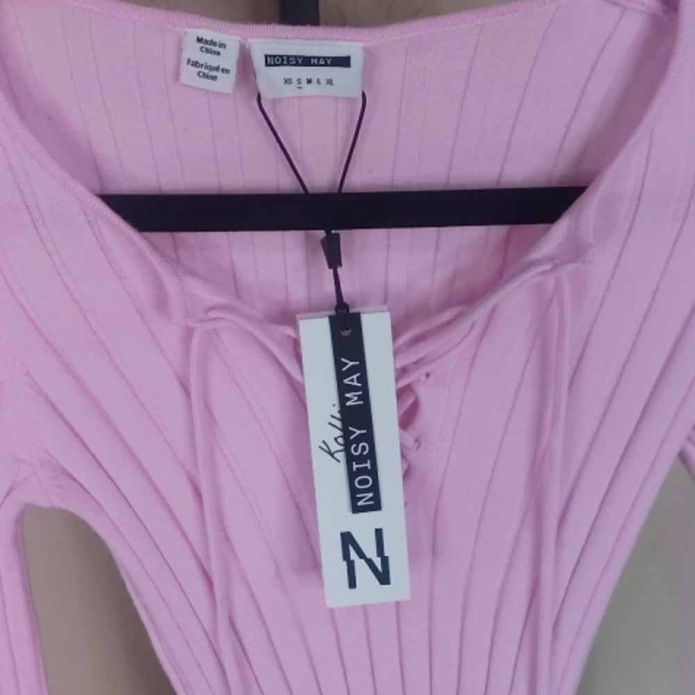 NWT SIZE SMALL Women's Pink Lace-Up Ribbed Top