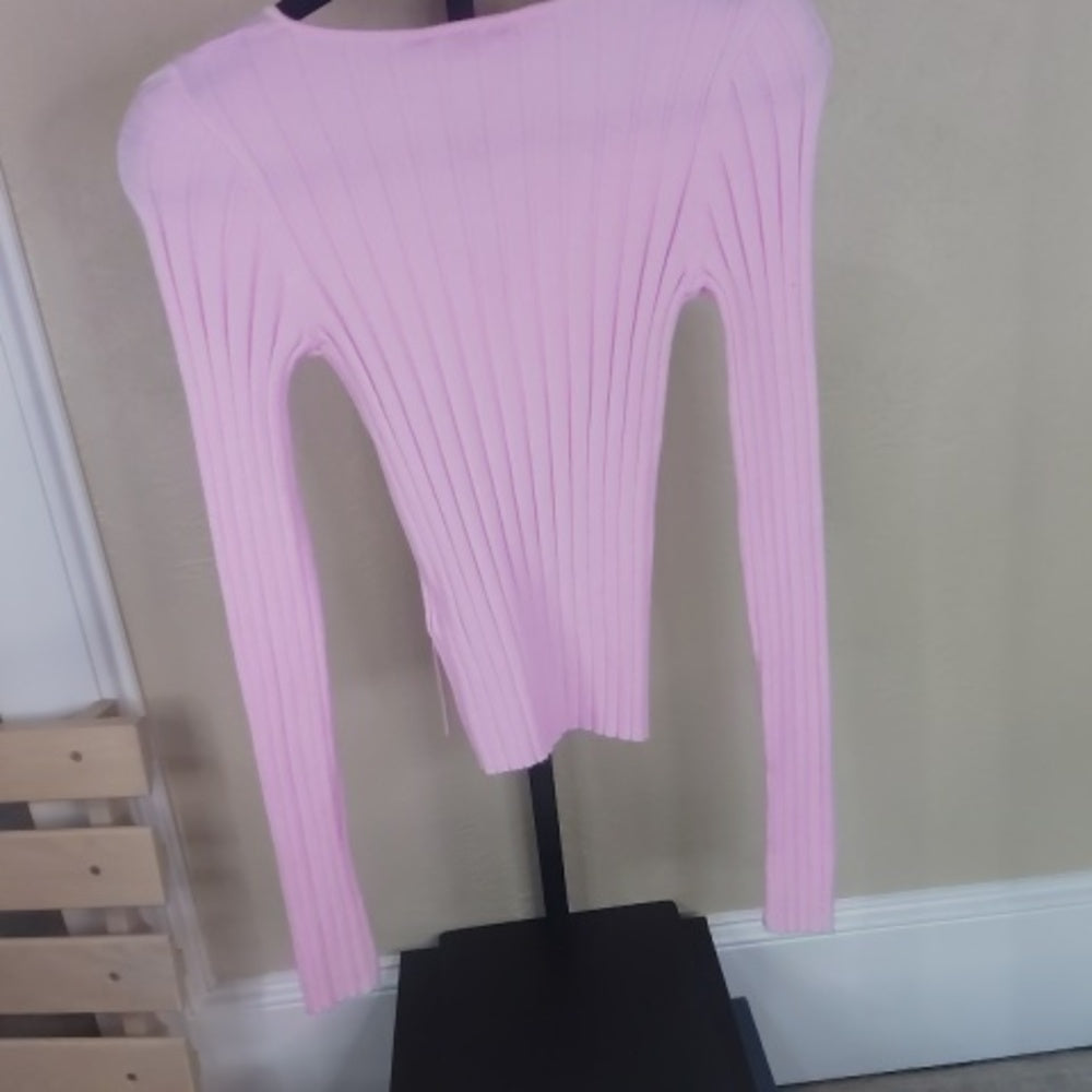 NWT SIZE SMALL Women's Pink Lace-Up Ribbed Top