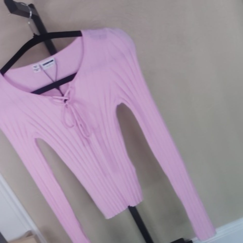 NWT SIZE SMALL Women's Pink Lace-Up Ribbed Top