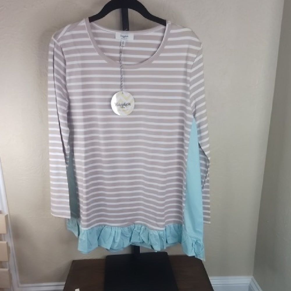 NWT SIZE S Striped Long Sleeve Top with Ruffle Hem