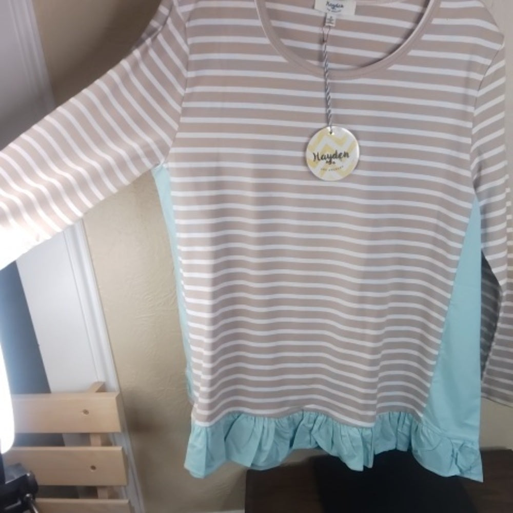 NWT SIZE S Striped Long Sleeve Top with Ruffle Hem