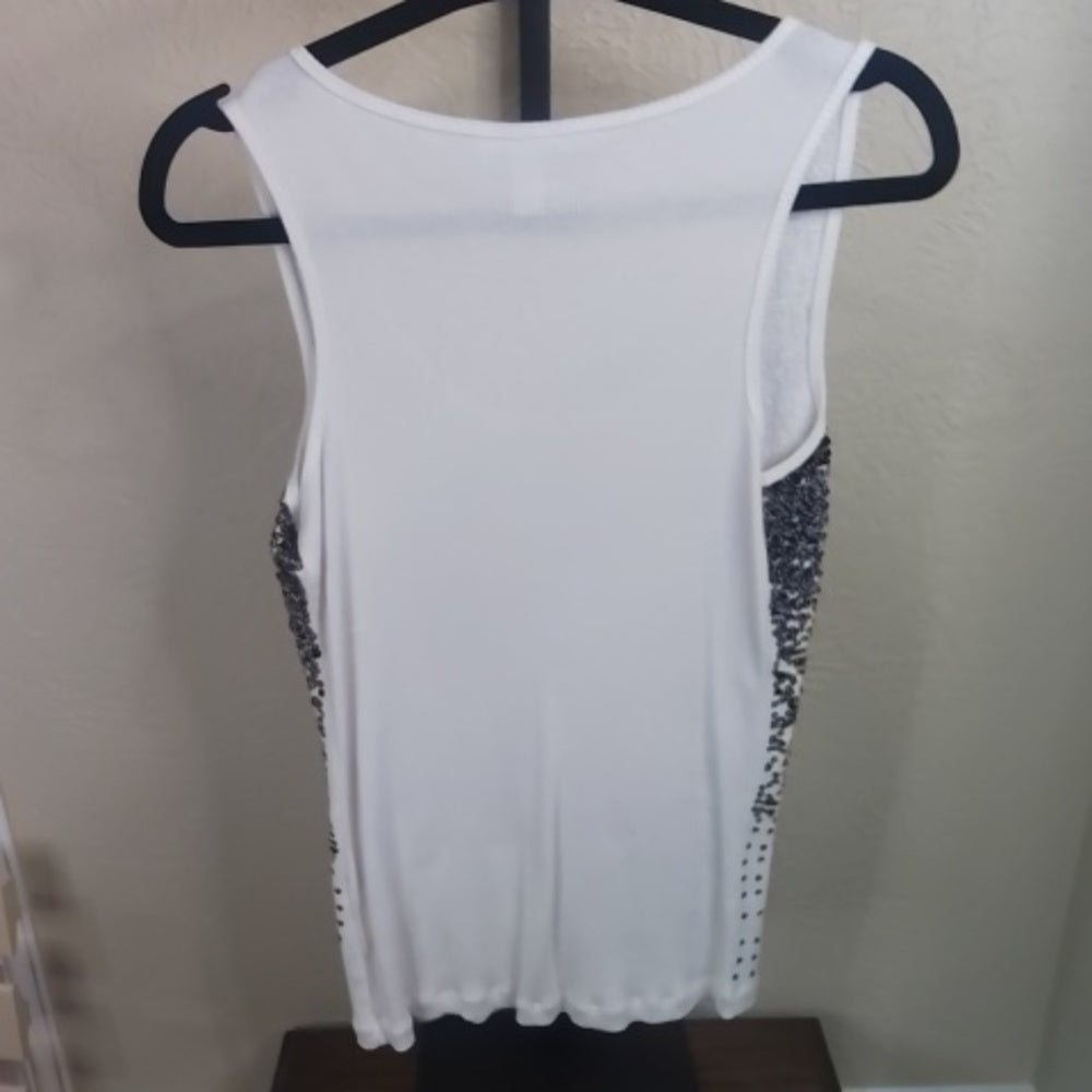 SIZE L Dressbarn brown and White Sequin Fitted Tank Top