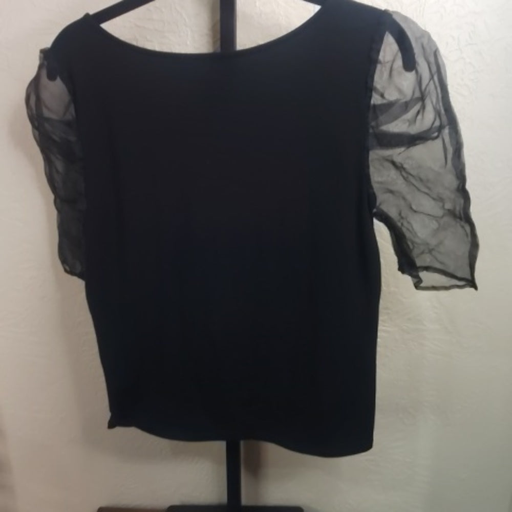 Size medium BB Dakota Black Sheer Puff Sleeve Blouse