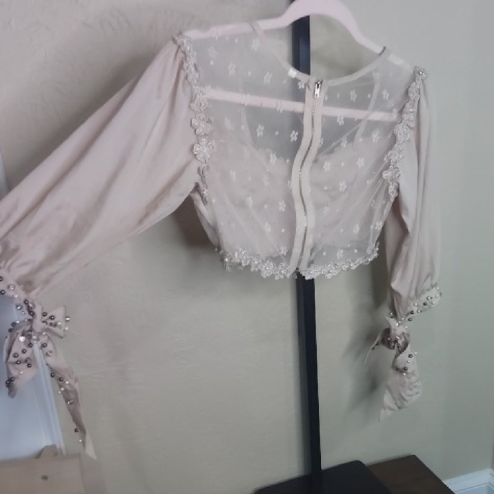 SIZE XS Elegant Cream Embellished Women's Top