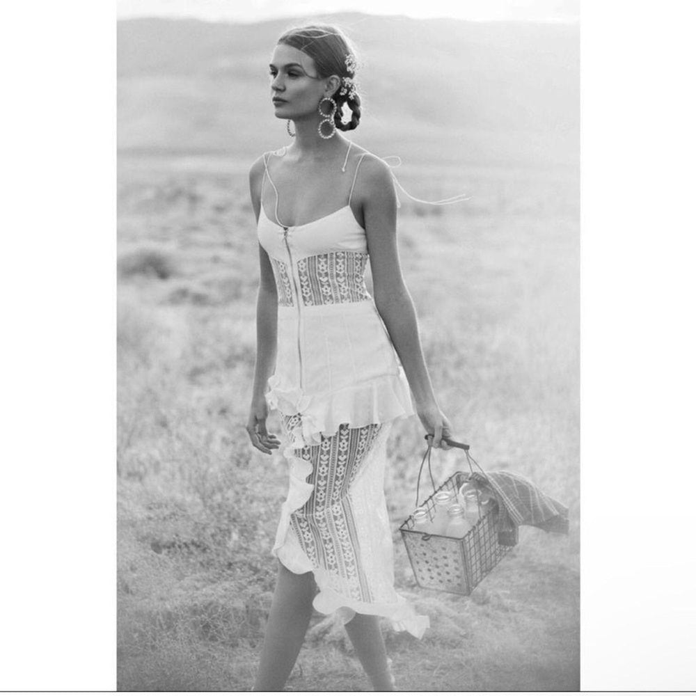 For Love And Lemons White Bustier Tiered Dress