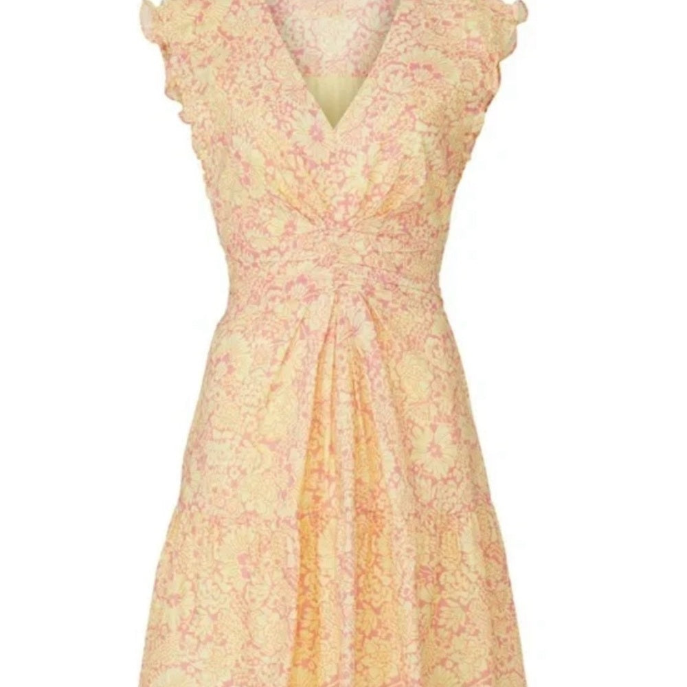 Derek Lam Orange and Pink Midi Dress with Flutter Sleeves