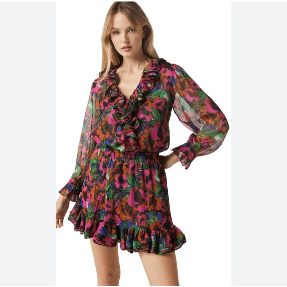 NWT SIZE XS Misa Los Angeles Pink and Purple Long Sleeve Dress
