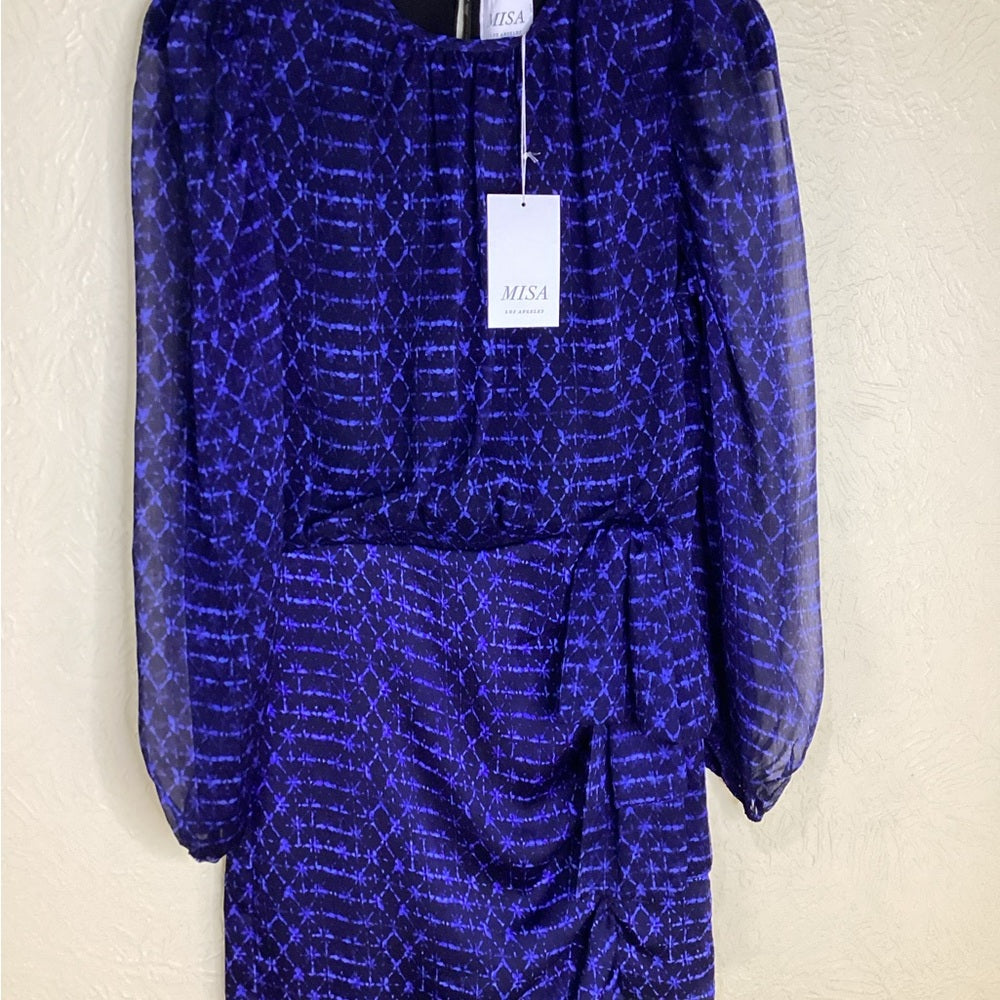 NWT SIZE XS Misa Los Angeles Blue Bodycon Cocktail Dress with Bishop Sleeves