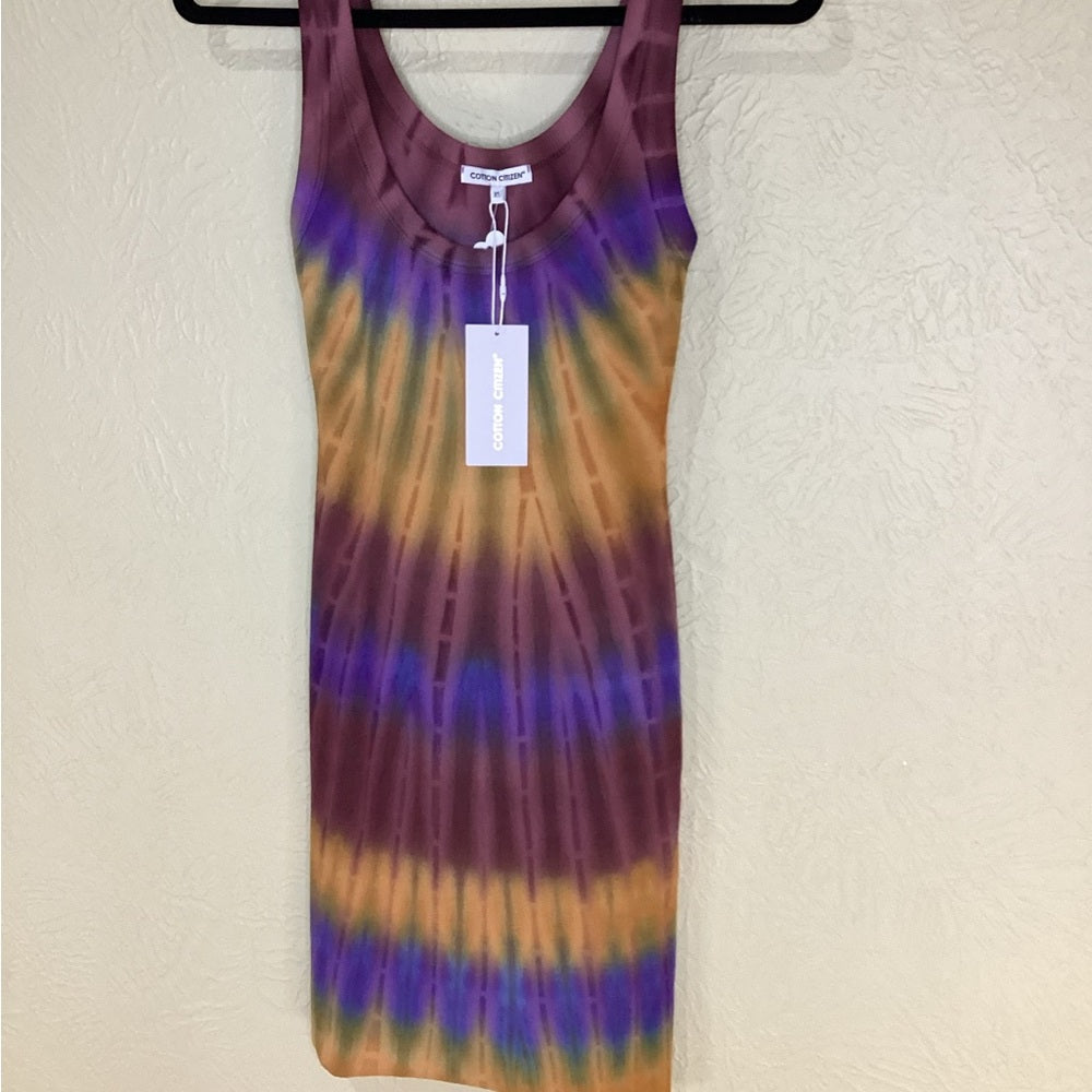 NWT SIZE XS Cotton Citizen Orange and Purple Mini Dress with Tie-Dye Pattern