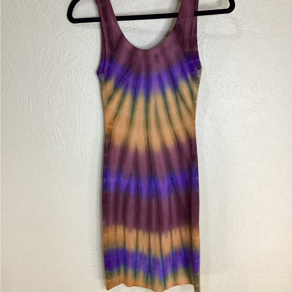 NWT SIZE XS Cotton Citizen Orange and Purple Mini Dress with Tie-Dye Pattern