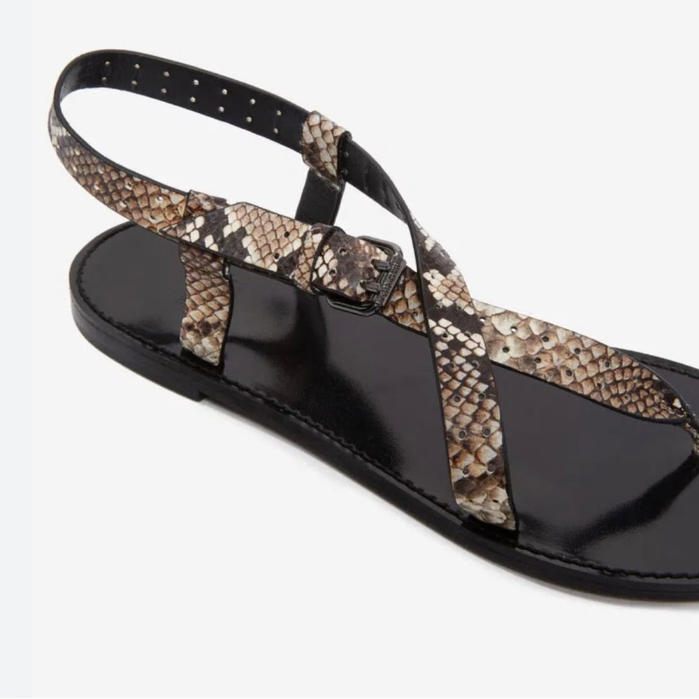 NWT SIZE 6.5 The Kooples Black and Brown Sandals with Snakeskin Straps
