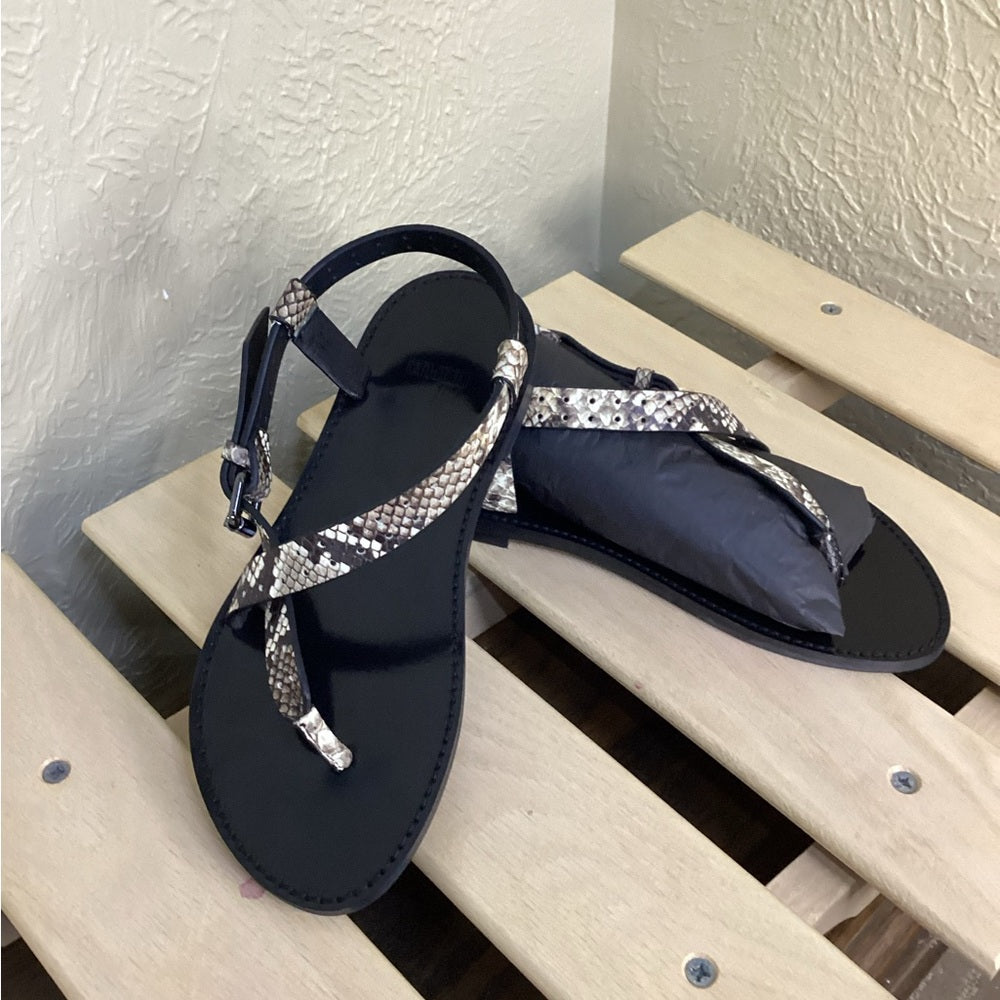 NWT SIZE 6.5 The Kooples Black and Brown Sandals with Snakeskin Straps