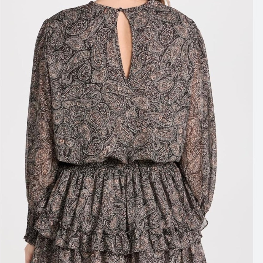 NWT SIZE XS/S Misa Los Angeles Black and Gold Tiered Ruffled Sundress