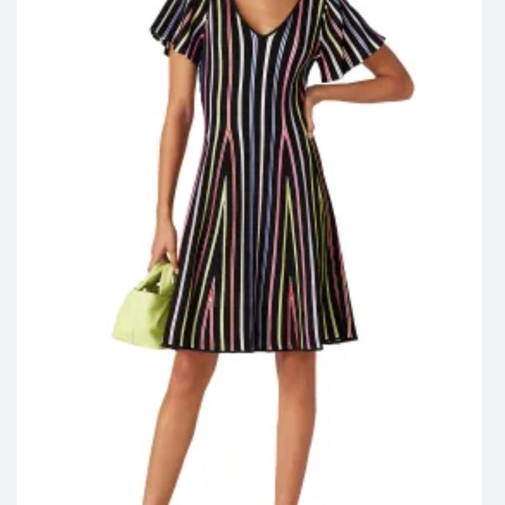 SIZE S Milly of New York Black and White A-Line Mini Dress with Flutter Sleeves
