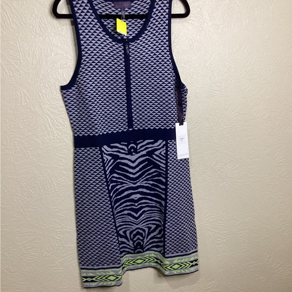 NWT SIZE LARGE Hale Bob Navy and White Patterned Dress