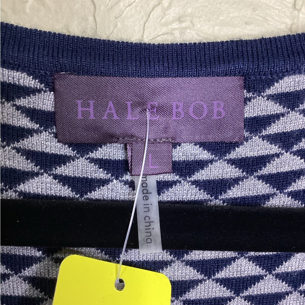 NWT SIZE LARGE Hale Bob Navy and White Patterned Dress