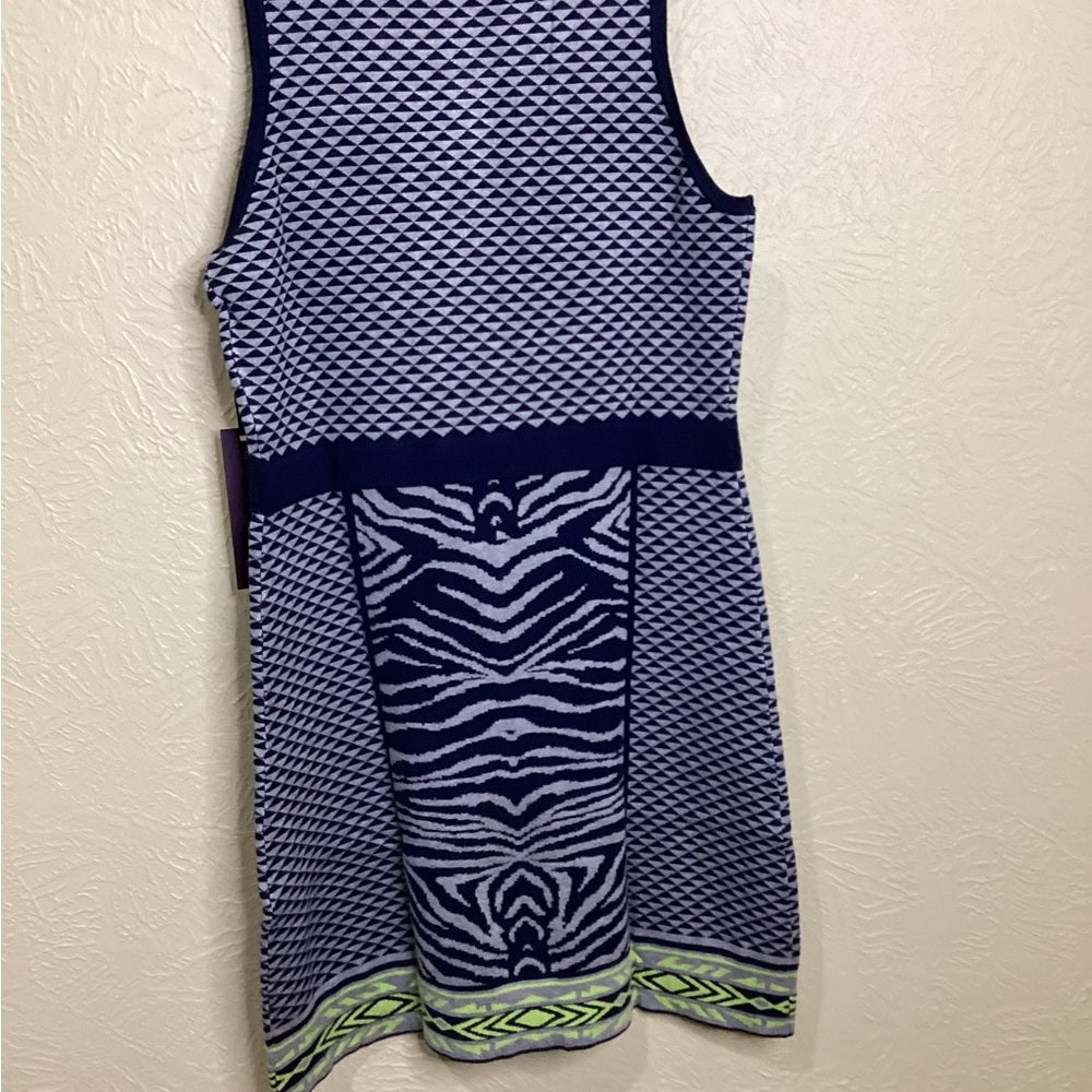 NWT SIZE LARGE Hale Bob Navy and White Patterned Dress
