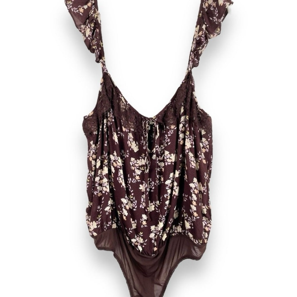 NWOT SIZE MEDIUM Free People Purple Ruffled Tie Front Bodysuit