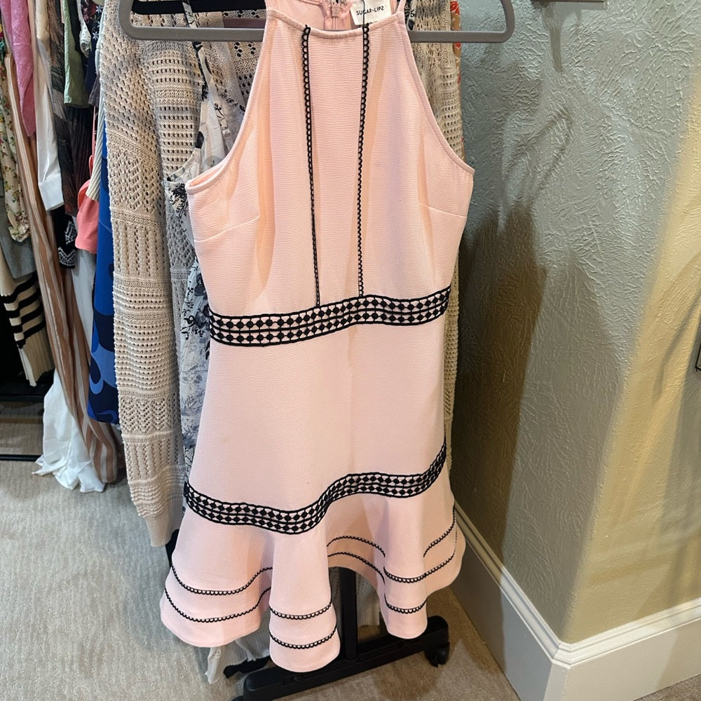 NWT SIZE S Sugarlips Pink and Black Tiered Ruffled Mini Dress