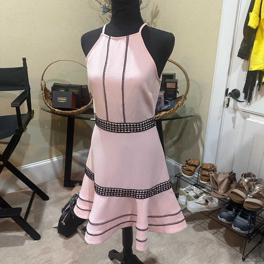 NWT SIZE S Sugarlips Pink and Black Tiered Ruffled Mini Dress