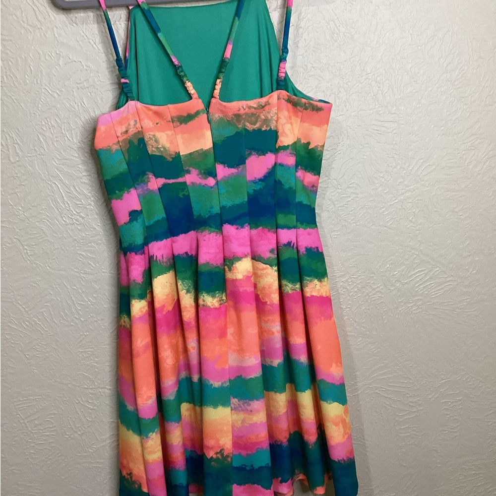 NWT size 14 Vince Camuto Orange Pink Halter A-line Mini Dress