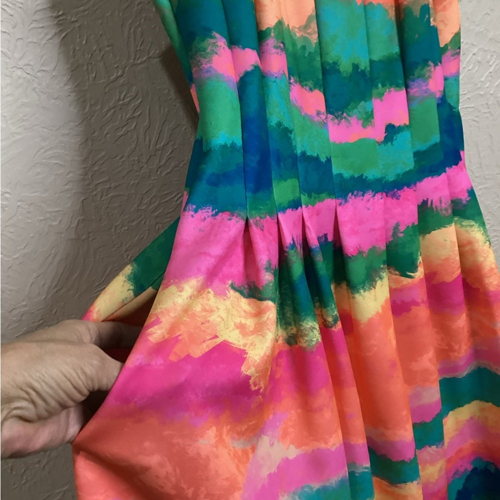 NWT size 14 Vince Camuto Orange Pink Halter A-line Mini Dress