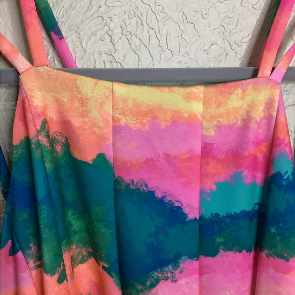 NWT size 14 Vince Camuto Orange Pink Halter A-line Mini Dress