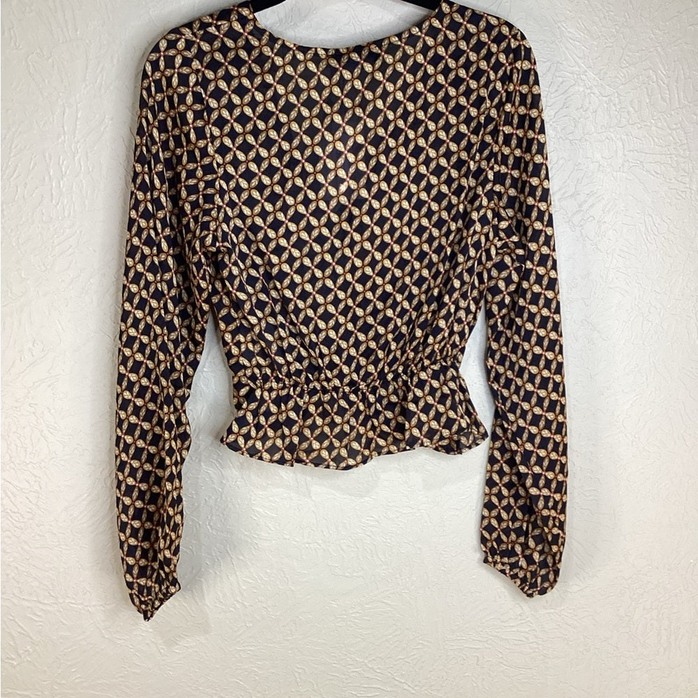 NWT SIZE XS MINKPINK Brown and Tan Crop Tie Front Blouse