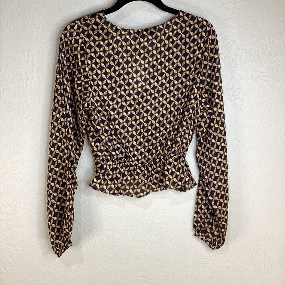NWT SIZE XS MINKPINK Brown and Tan Crop Tie Front Blouse