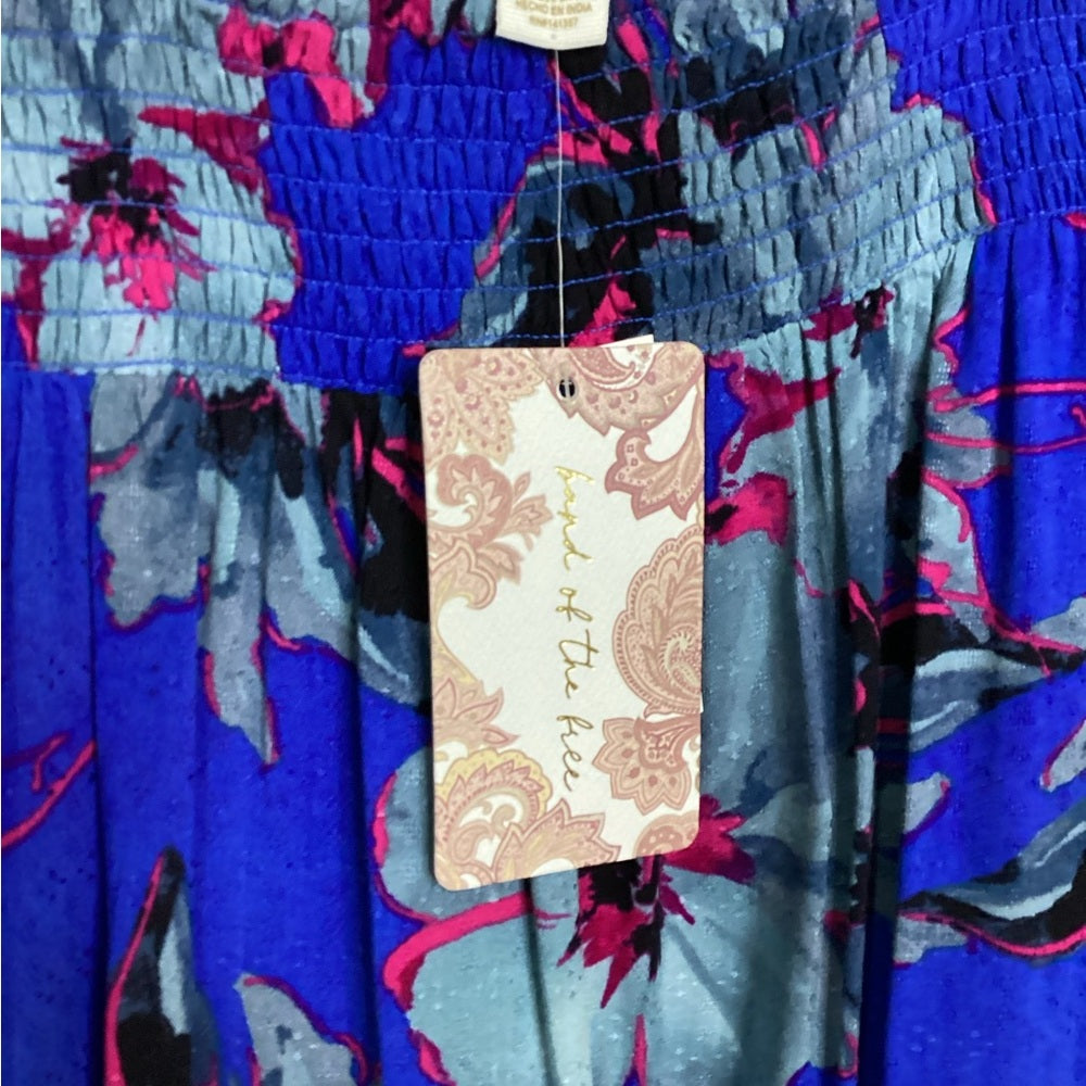 NWT SIZE MEDIUM Free People Blue Ruched Puff Sleeve Mini Dress