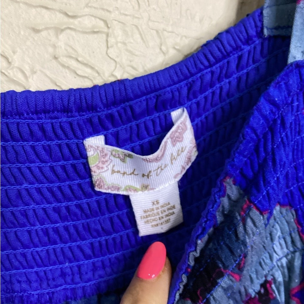 NWT SIZE MEDIUM Free People Blue Ruched Puff Sleeve Mini Dress