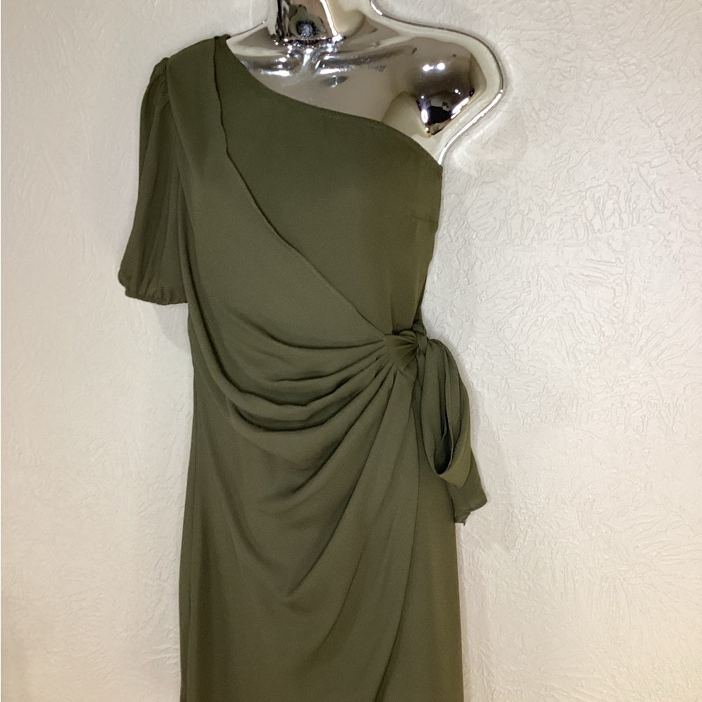 NWT SIZE Small Green Asymmetrical Ruched One-Shoulder Dress