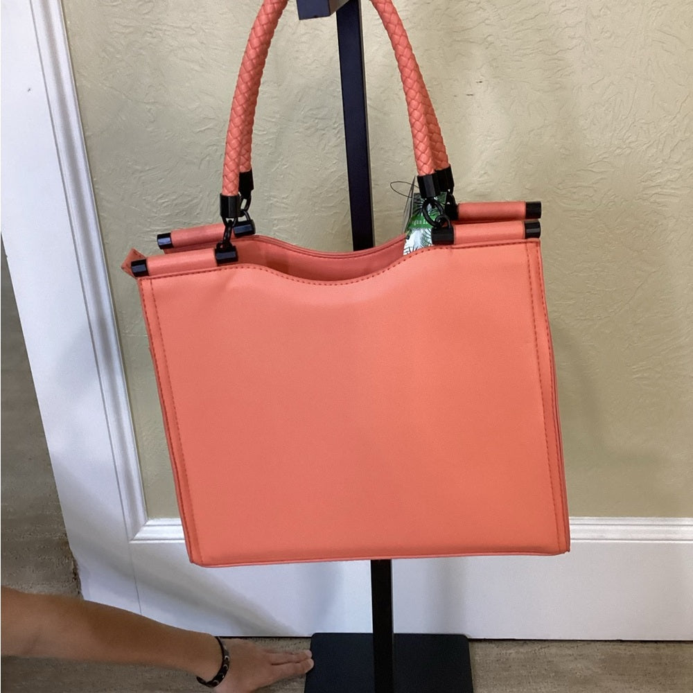 NWT SIZE OS Badgley Mischka Pink Satchel with Braided Handle