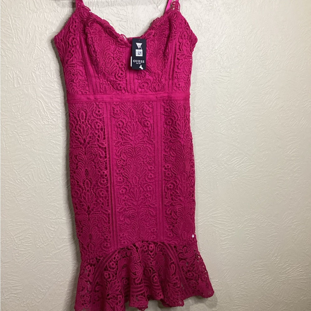 NWT SIZE 10 Guess Pink Sheath Midi Dress Sweetheart Neckline