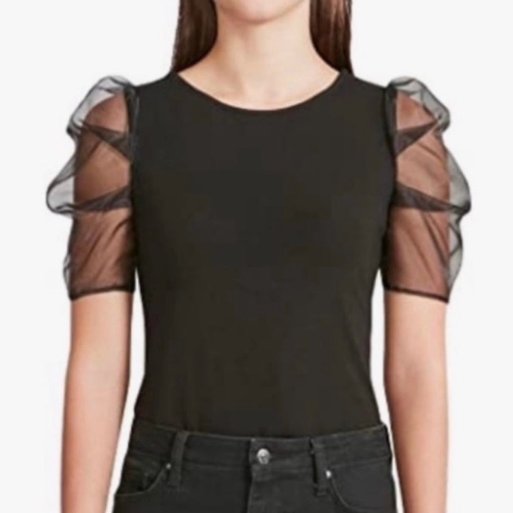 Size medium BB Dakota Black Sheer Puff Sleeve Blouse