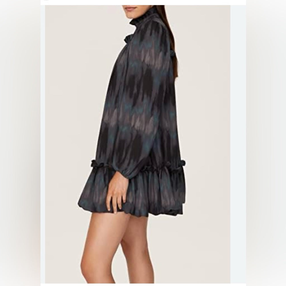 SIZE 6 Stylish Black and Gray Ruffled Dress