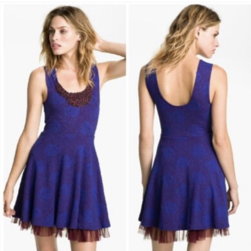 NWOT SIZE M We The Free Purple Fit and Flare Mini Dress
